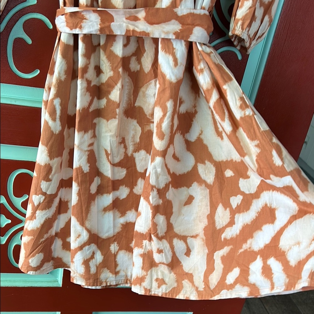 Elizabeth and James Aline midi Orange and White Patterned Dress - Picture 4 of 5